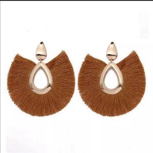 Coffee Bohemian Sector Shape Tassel earrings